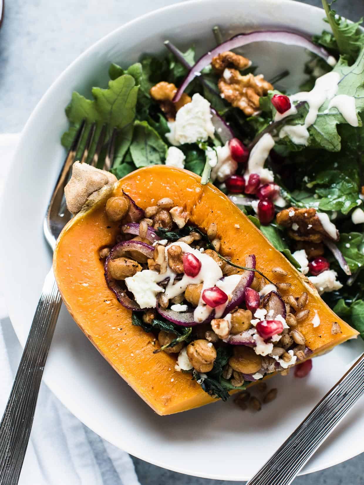 Stuffed Butternut Squash with Farro, Chickpeas and Kale - Kitchen ...