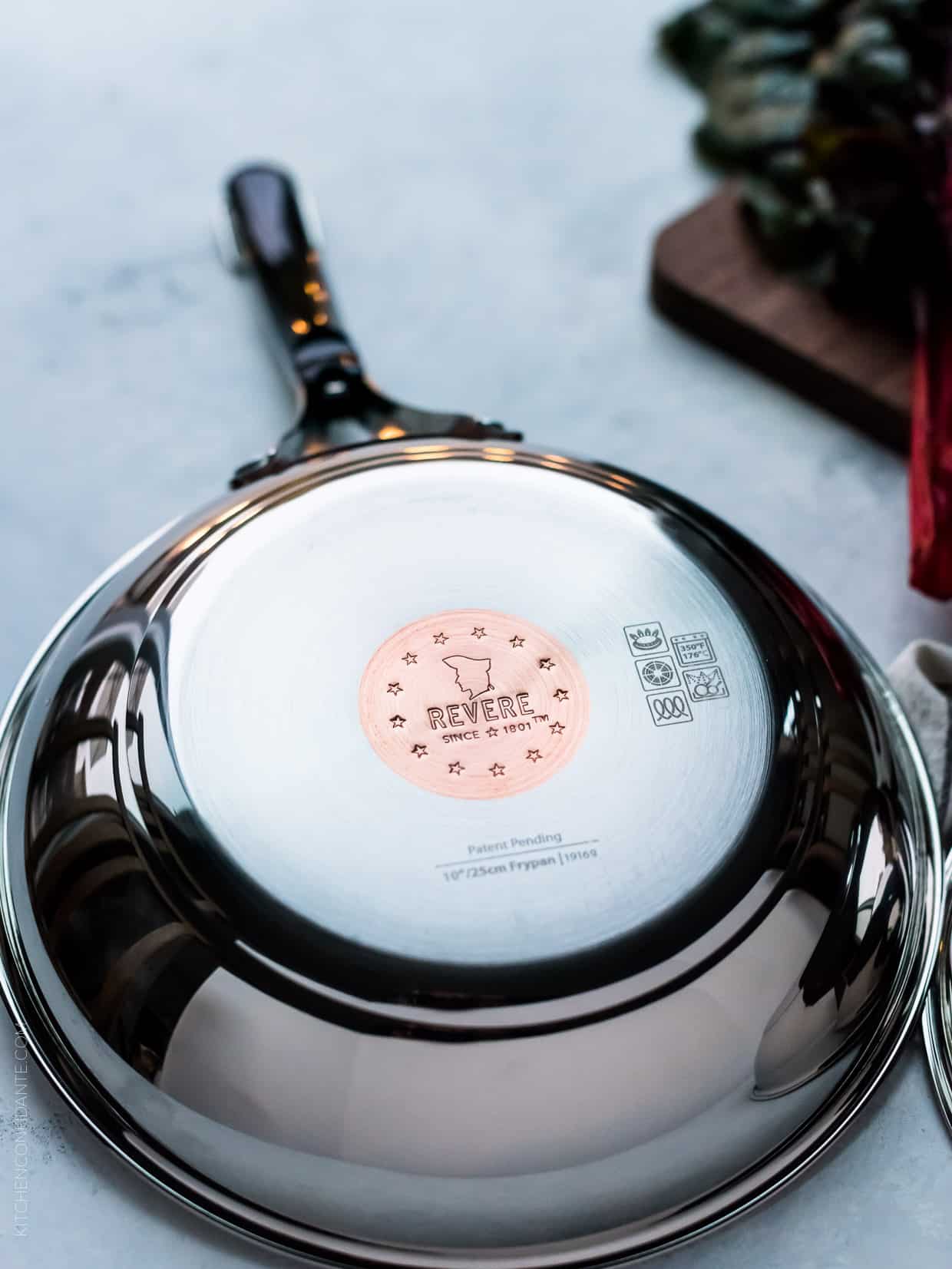 Revere Cookware with copper disk for quick heating.