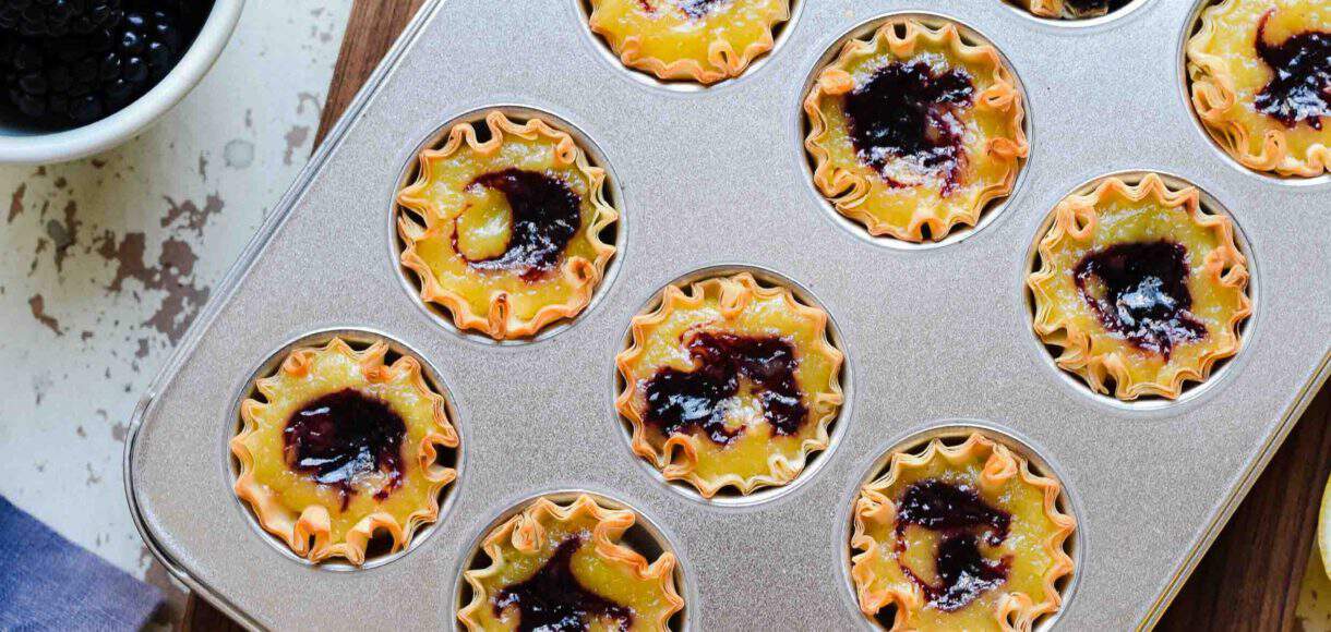 Lemon-Blackberry Chess Pie Bites are miniature versions of the classic Southern pie!