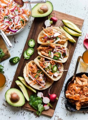 Give taco night a little spice and some extra crunch with these Chipotle Chicken Tacos with Jicama Slaw!