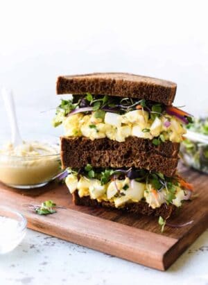 Hummus and Tahini Egg Salad sandwich.