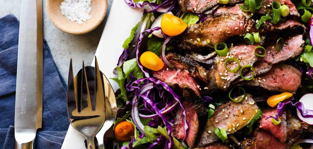 This Miso-Marinated Steak Salad with a Miso-Ginger Dressing is perfect for kicking off grilling season.