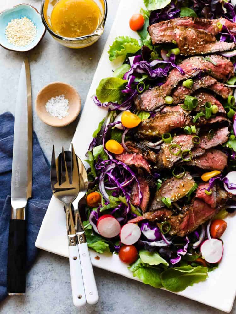 This Miso-Marinated Steak Salad with a Miso-Ginger Dressing is perfect for kicking off grilling season.