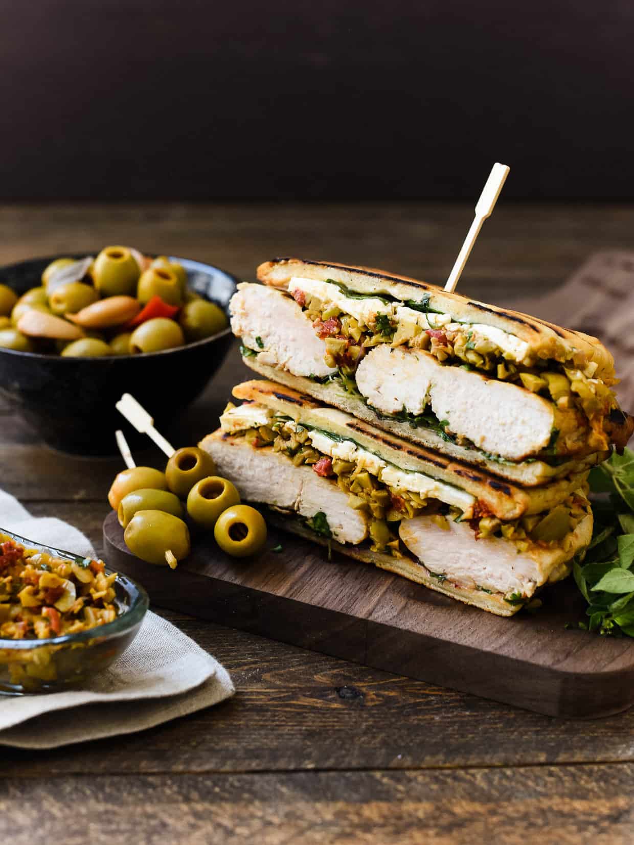 Olive brined Chicken Sandwich with Olive Tapenade