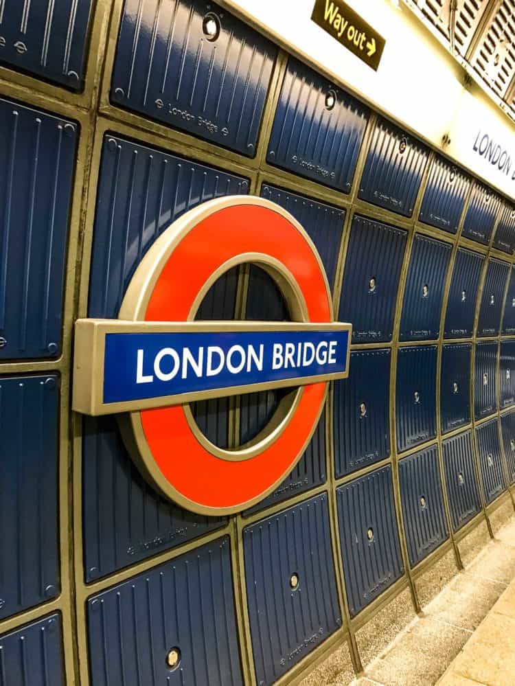 Sign for London Bridge Tube station in London.