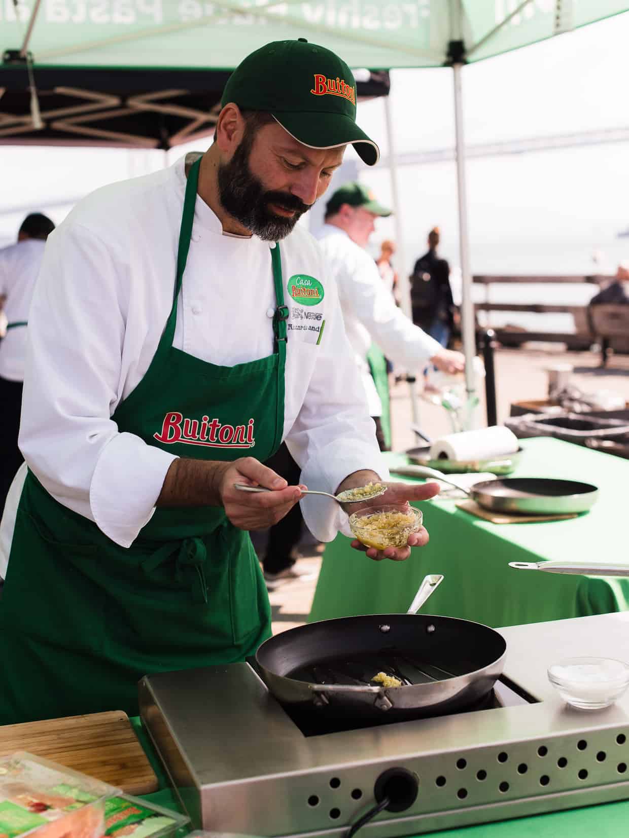 Buitoni Chef Riccardo Landi transforming Buitoni refrigerated vegetable and herb infused pastas into a simple dish using ingredients sourced from the farmer’s market.