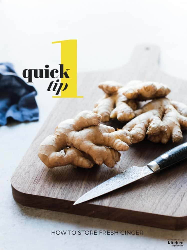 Fresh ginger on a cutting board.