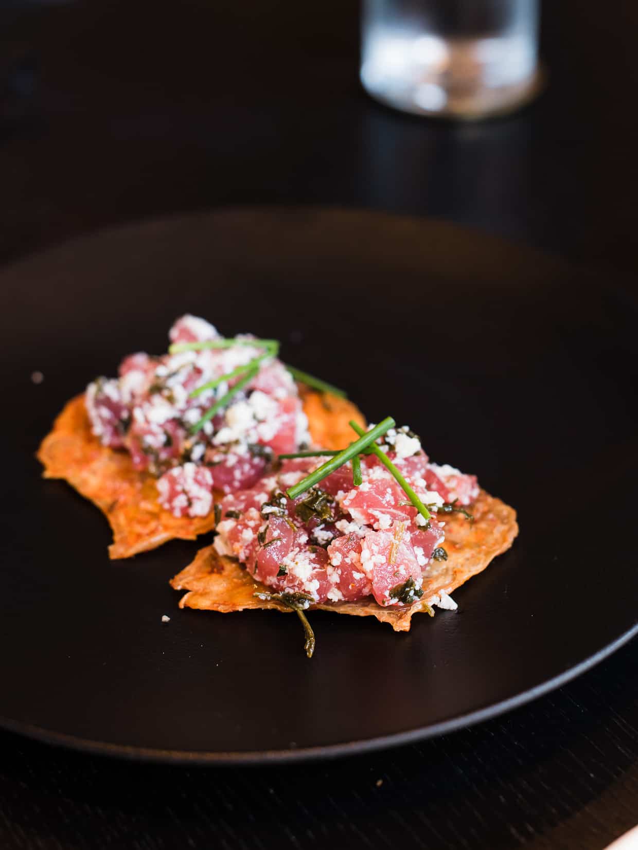 Tuna Tartare on Chicken Skin at Villon San Francisco