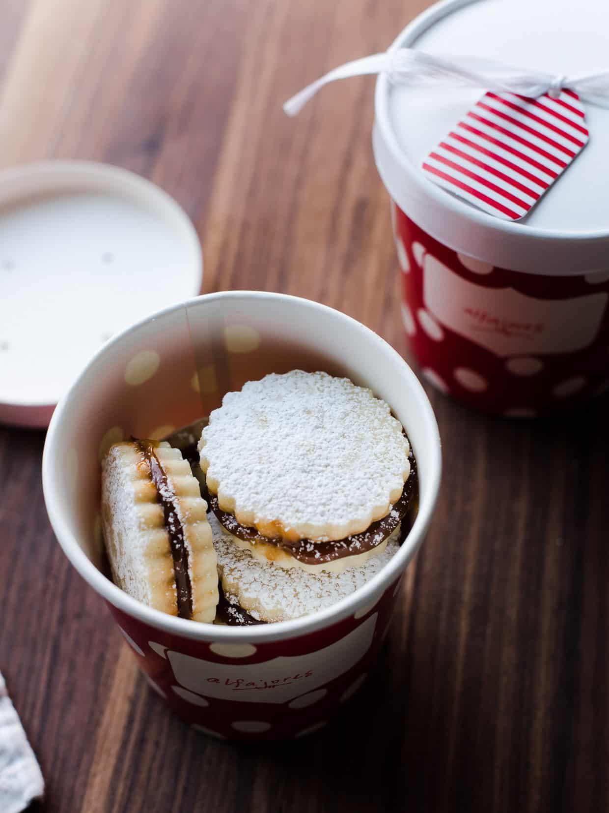 Homemade alfajores cookies packaged for holiday gifts.