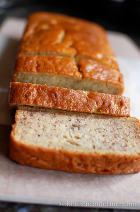 Slices of Buttermilk Banana Bread on a light background