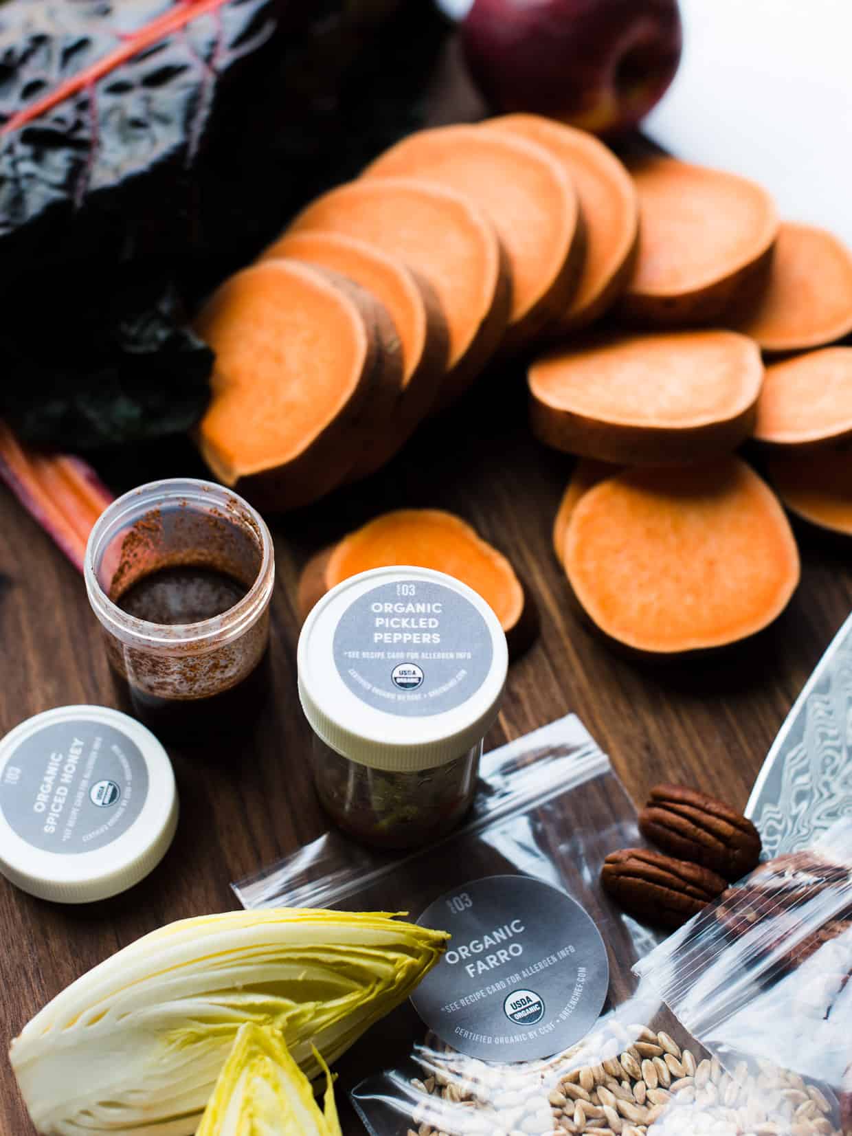 Ingredients from Green Chef on a cutting board.