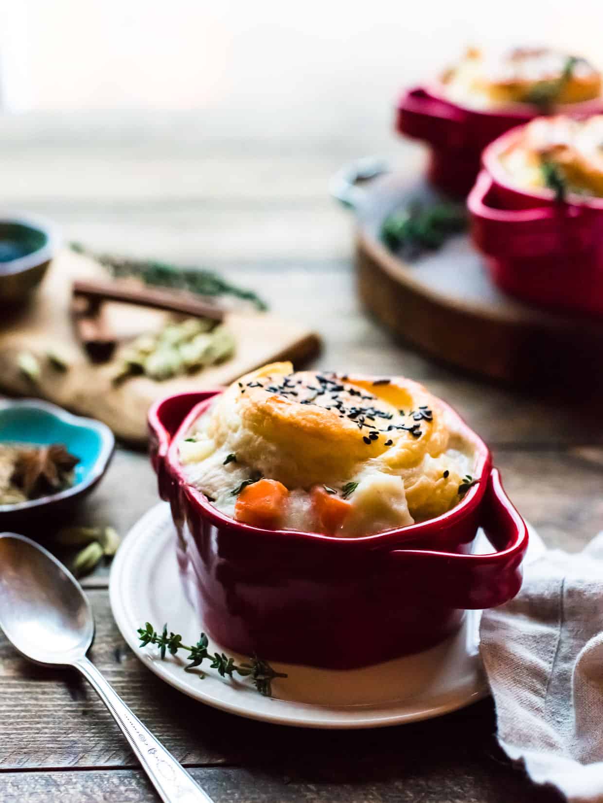 individual chicken pot pie with puff pastry crust