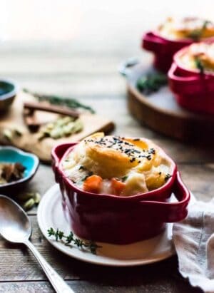 individual chicken pot pie with puff pastry crust