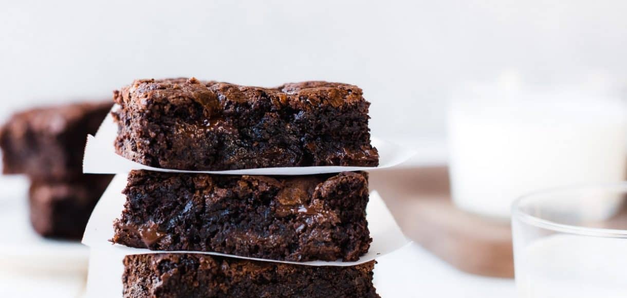 stack of brownies on white plate