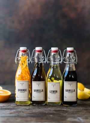 How to Make Vanilla Extract and More Homemade Extract, lemon extract and orange extract with printable labels.