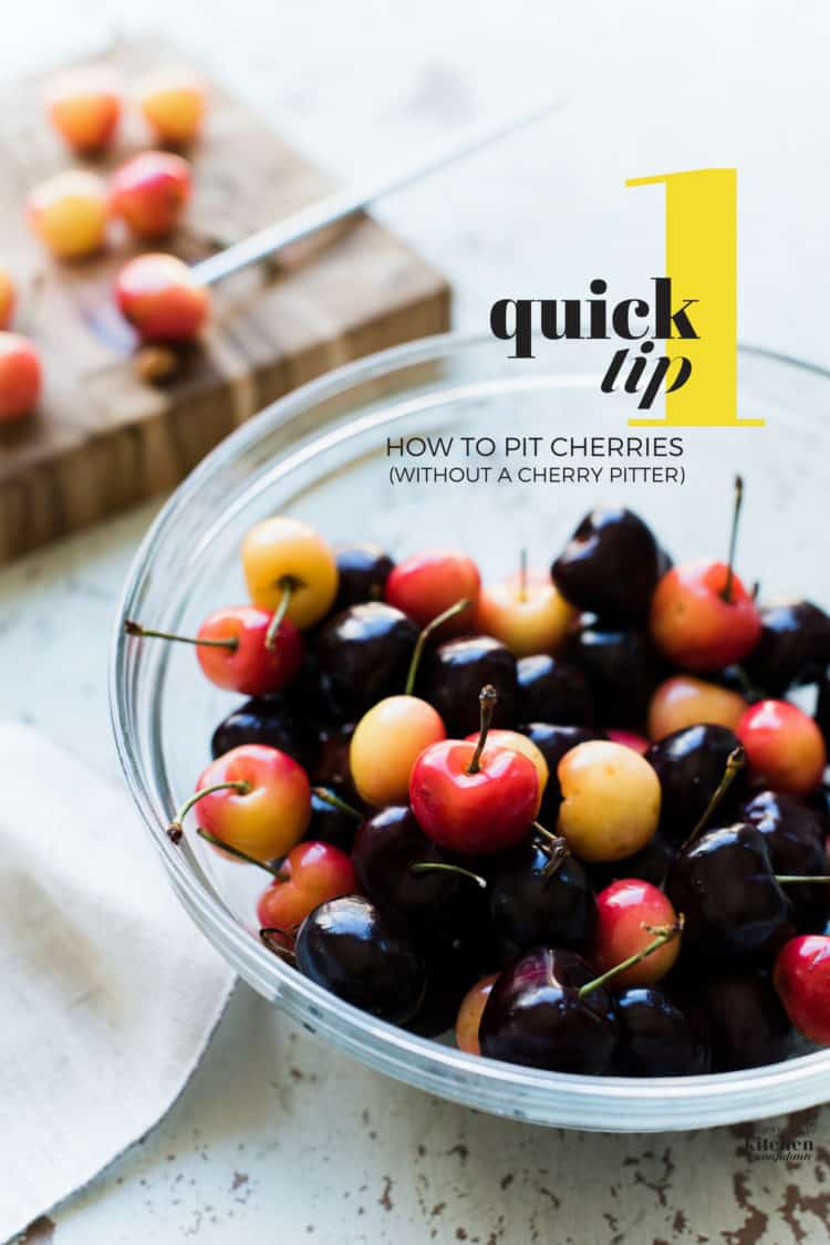 bowl of summer cherries and how to pit cherries tutorial