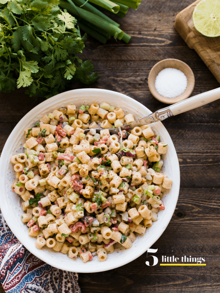 Fireworks Pasta salad in a white bowl is one of the Five Little Things I loved the week of June 15, 2018.