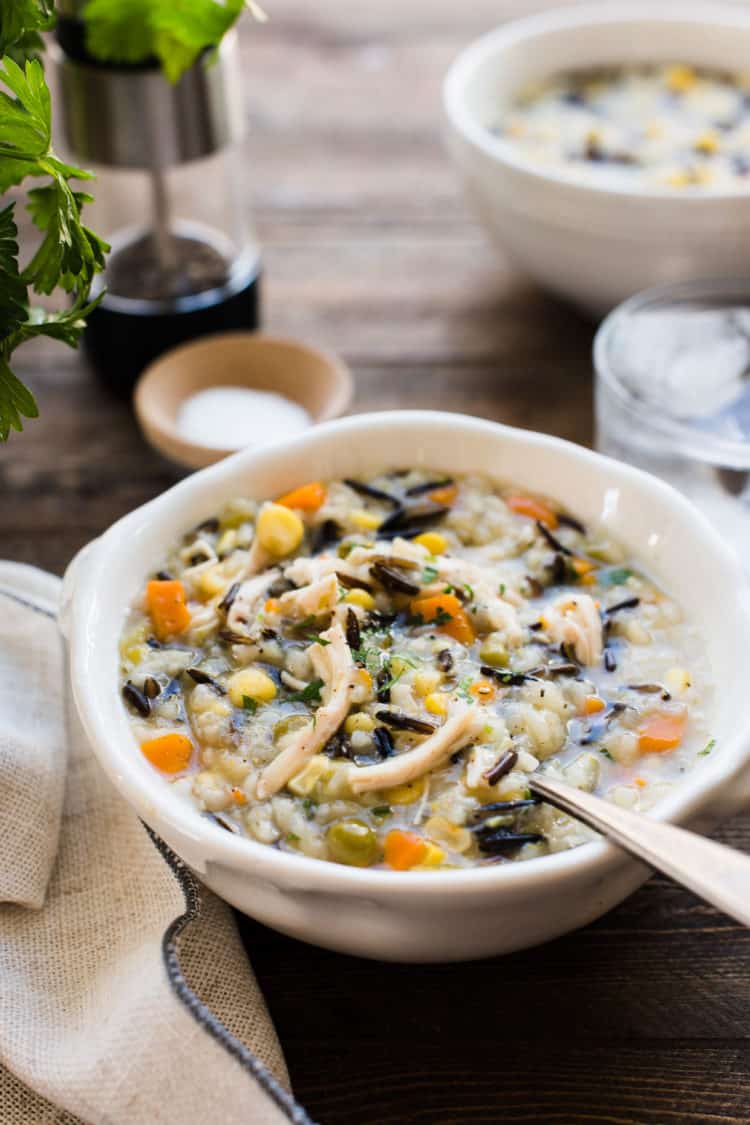 Pressure Cooker Creamy Rotisserie Chicken and Wild Rice Soup