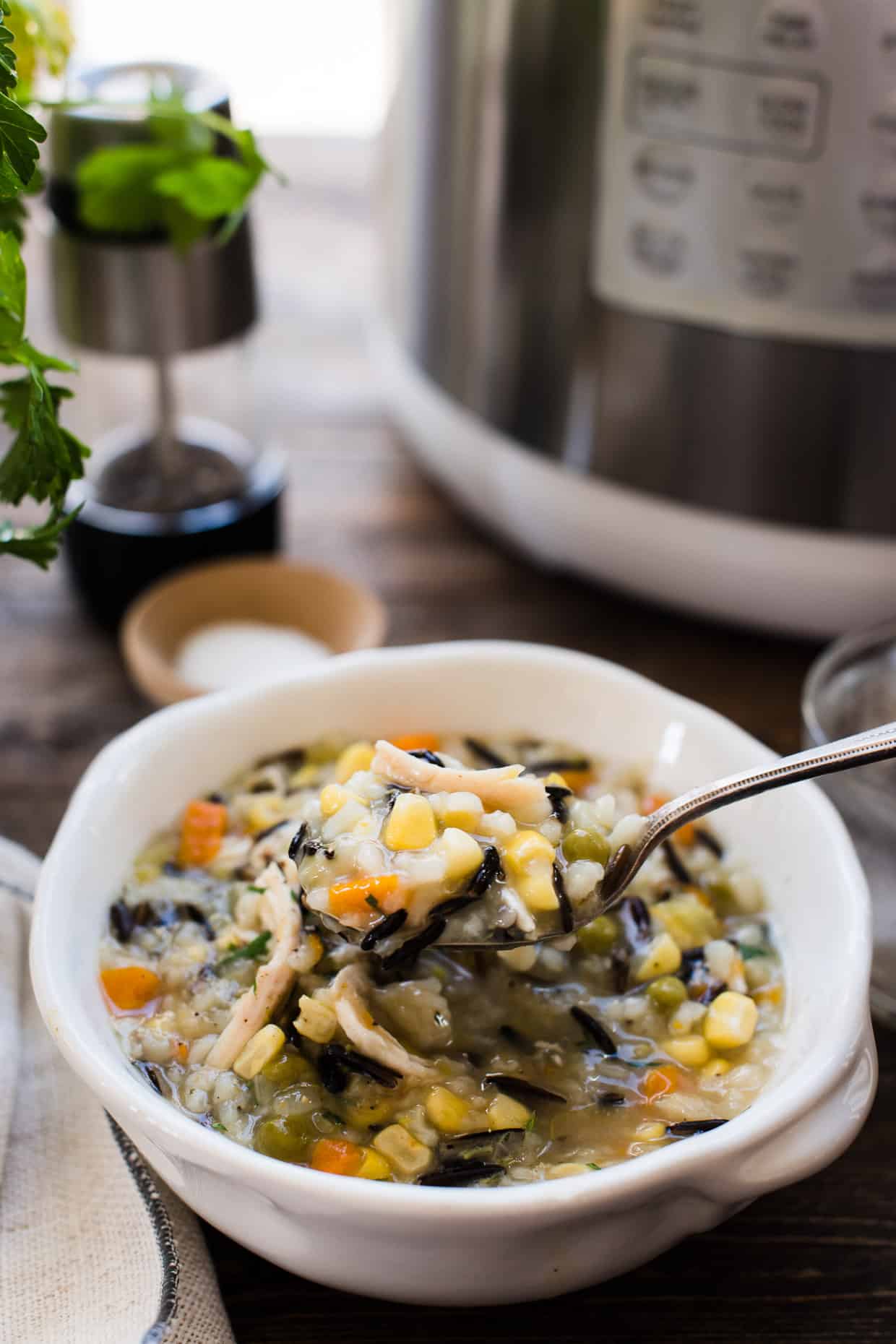 Pressure Cooker Creamy Rotisserie Chicken and Wild Rice Soup Instant