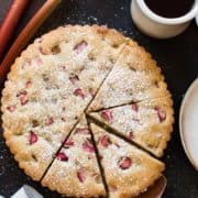 Rhubarb Frangipane Cake sliced.