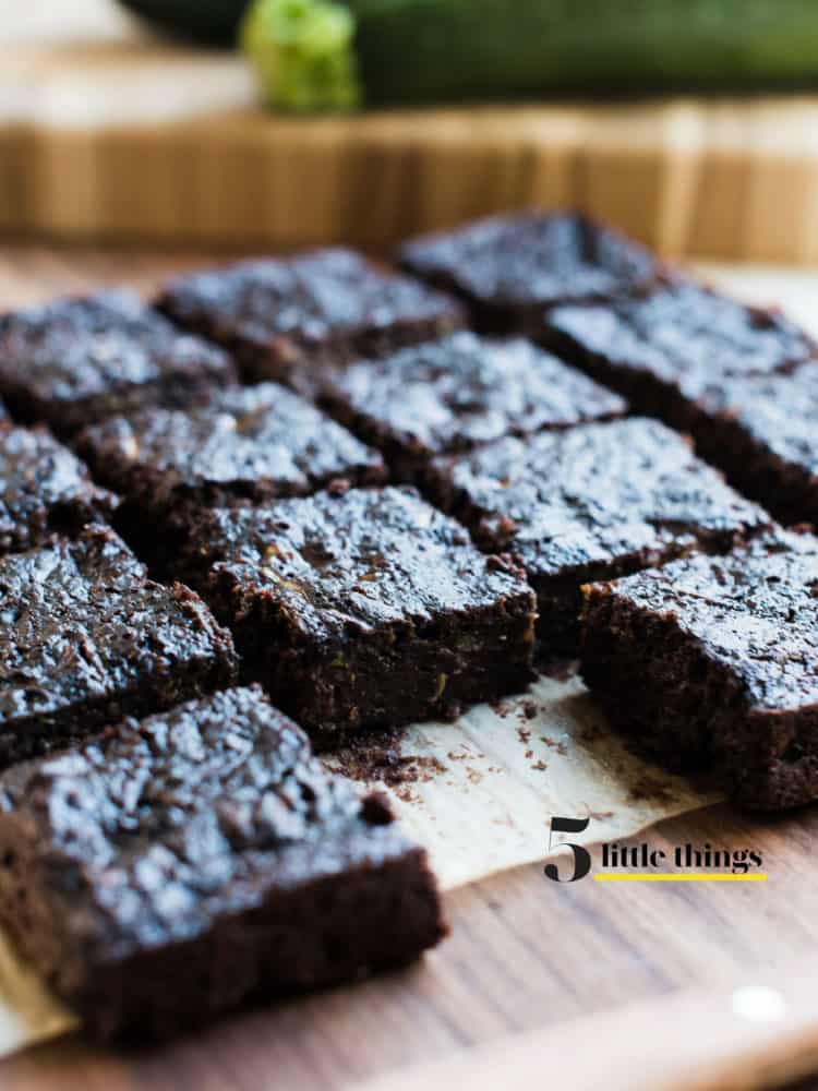 Zucchini Banana Brownies on cutting board.