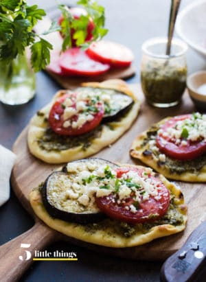 Roasted Eggplant, Tomato & Pesto Mini Naan are one of Five Little Things I loved the week of September 7, 2018.