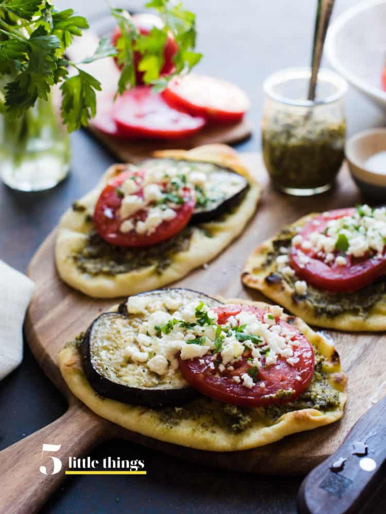 Roasted Eggplant, Tomato & Pesto Mini Naan are one of Five Little Things I loved the week of September 7, 2018.