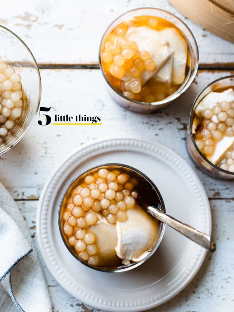 Overhead shot of homemade taho recipe, with tapioca and sago pearls.