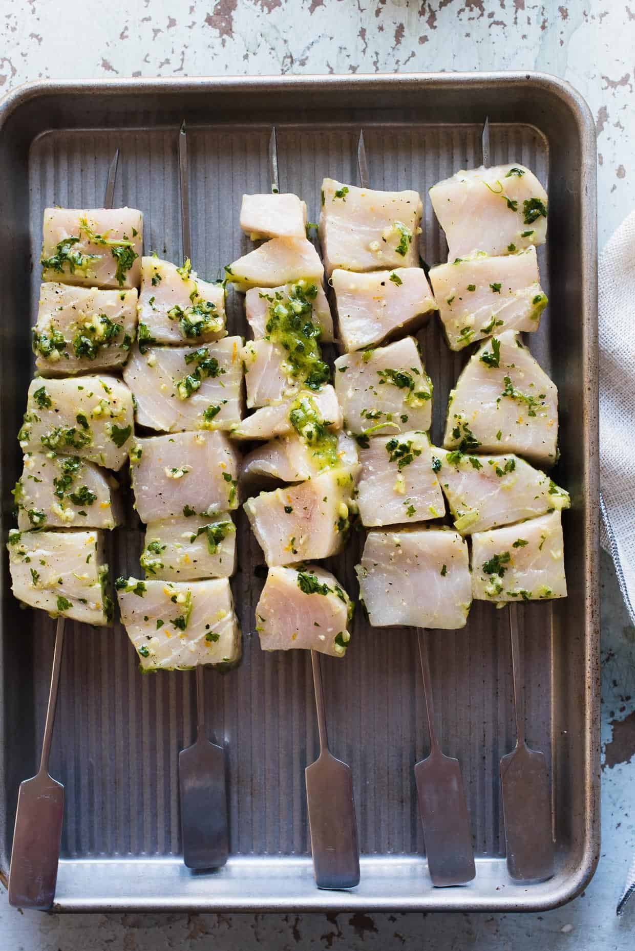 Grilled Swordfish Kebabs with Citrus Herb Salsa Kitchen Confidante®