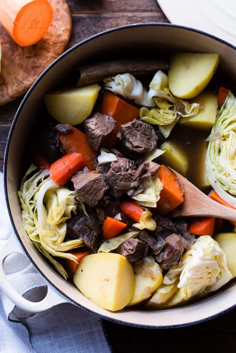 Beef Nilaga - Filipino Beef and Vegetable Soup in a dutch oven.