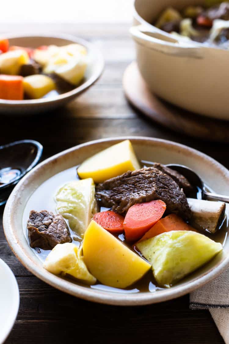 Beef Nilaga - Filipino Beef and Vegetable Soup in a soup bowl.