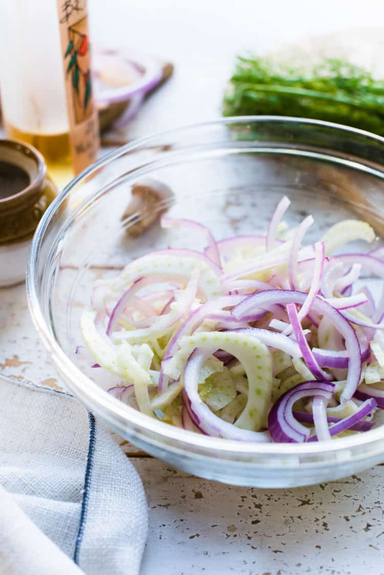 Quick pickled fennel for Citrus and Avocado Salad.