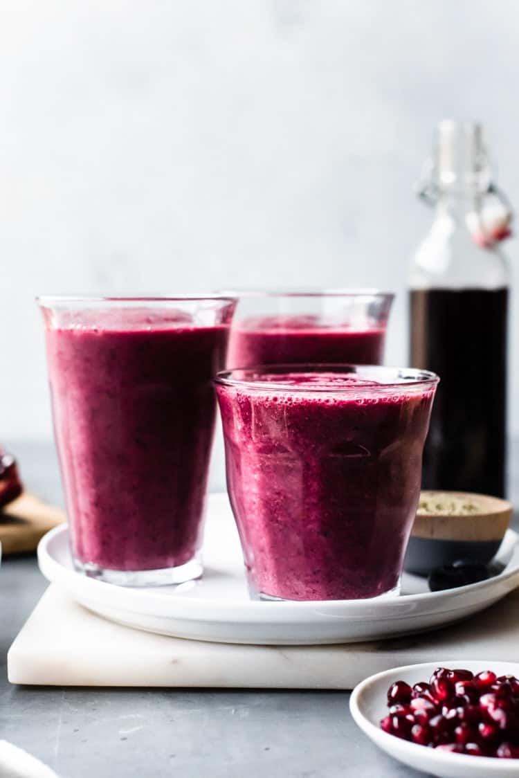 Glasses of Pomegranate Berry Smoothies.