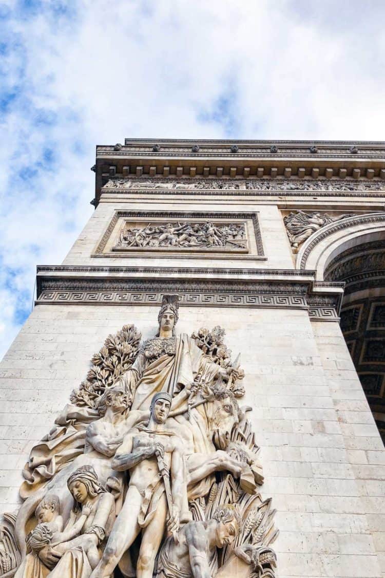 Detail of Arc de Triomph in Paris, France.