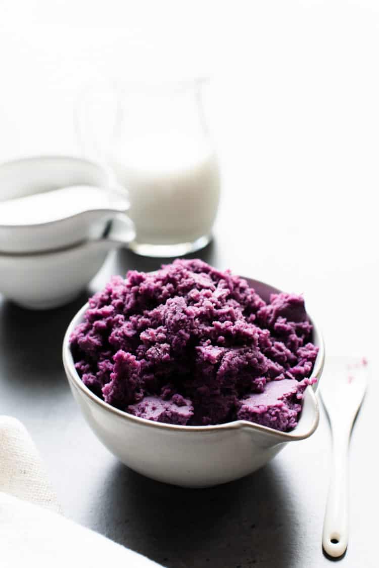 Grated ube for ube halaya recipe.