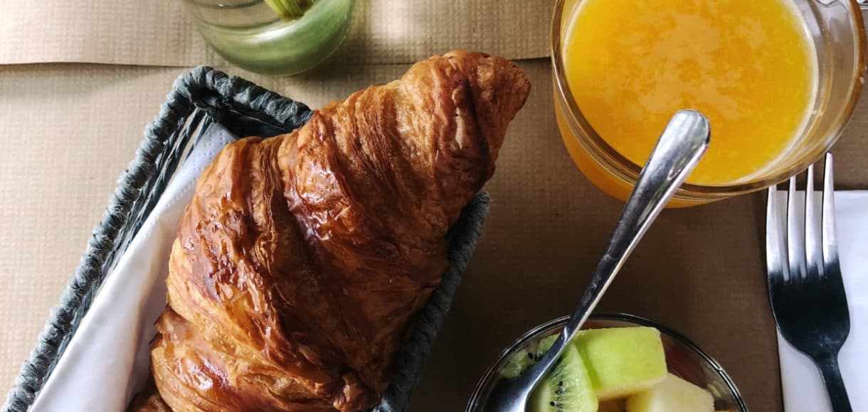 Buttery croissant breakfast in France.