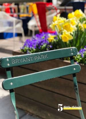 Chair in Bryant Park with spring flowers is one of Five Little Things I loved the week of April 12, 2019.