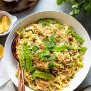 Vegetarian Pancit Bihon in a serving dish.