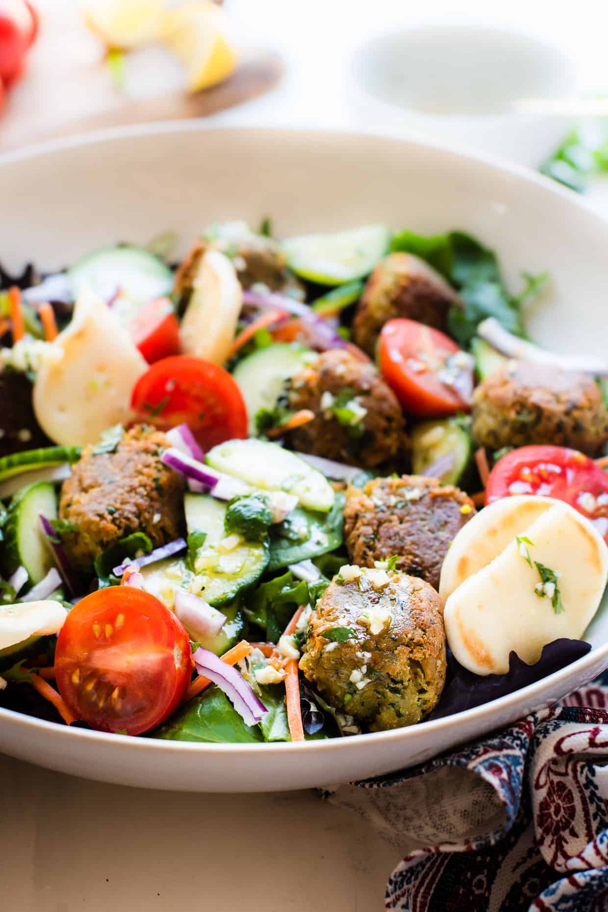 Falafel Salad with Lemon Garlic Dressing - Kitchen Confidante®