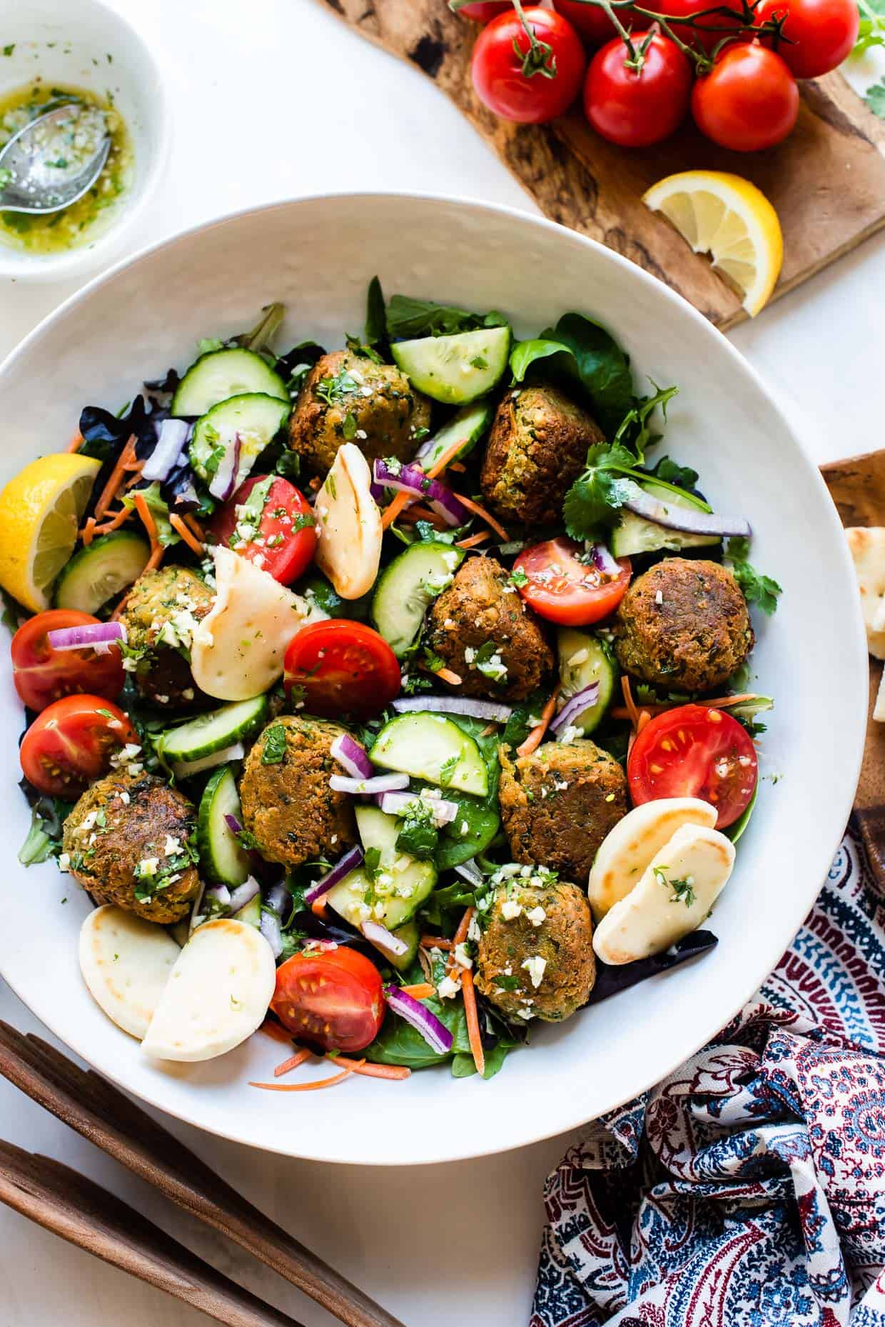 Falafel Salad with Lemon Garlic Dressing - Kitchen Confidante®