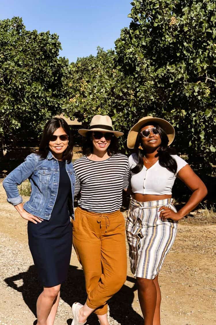 Content creators from Kitchen Confidante, Lovely Indeed, and Ev's Eats on California Farm Water Coalition Tour in Central Valley California.