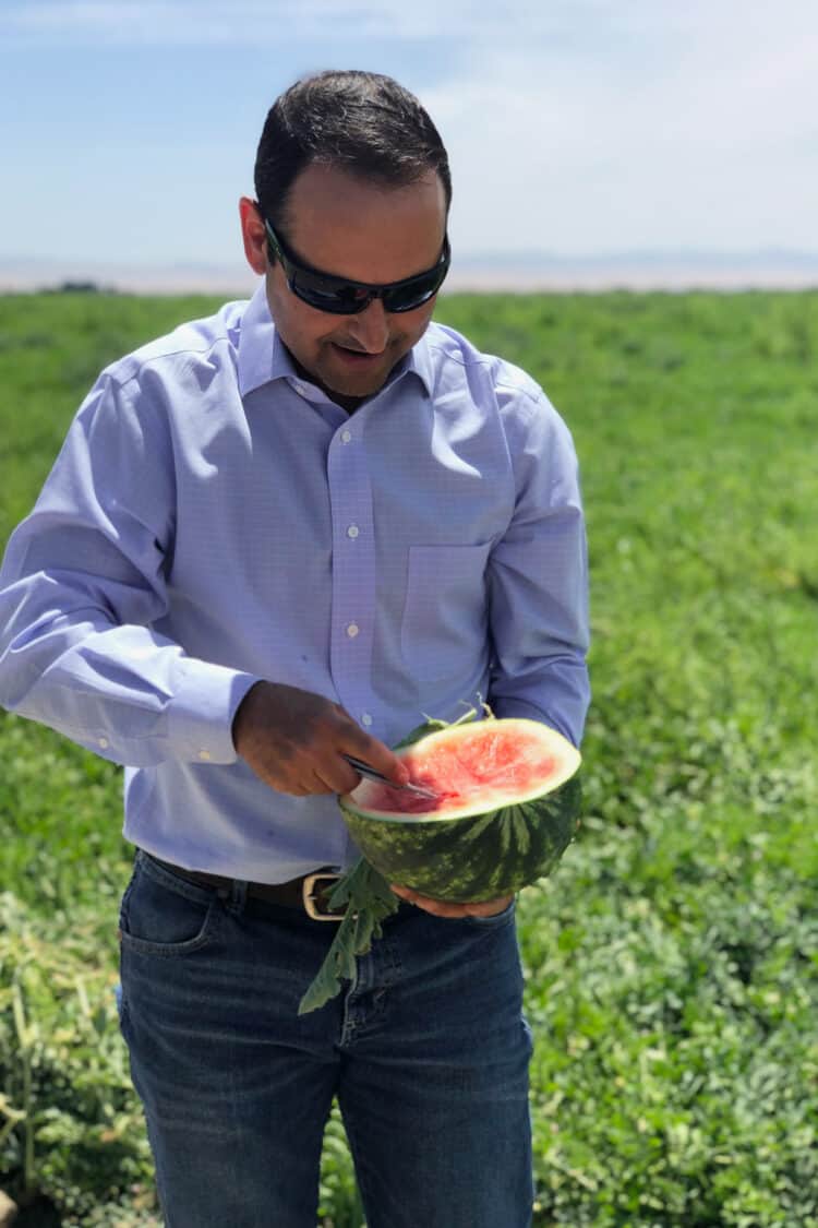 During a tour of Bowles Farming Company, a taste of watermelons from the field.