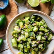 Avocado Cucumber Salad in bowl.