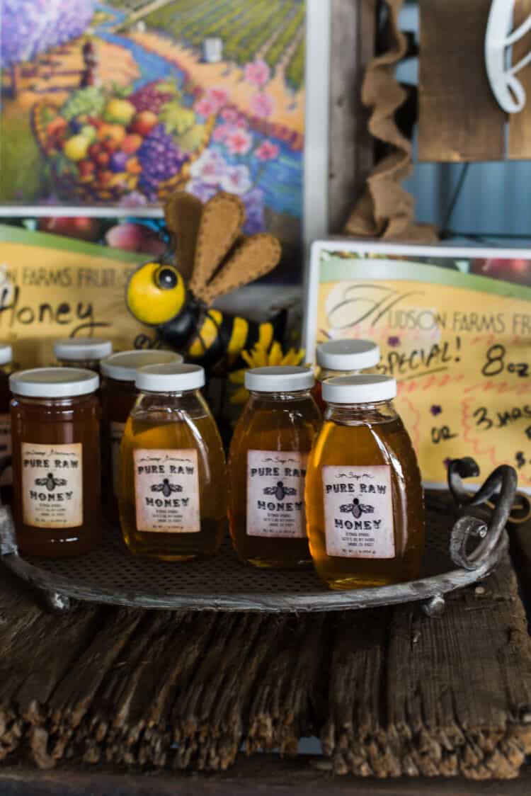 Honey for sale at Hudson Farms Food Stand, Central Valley California