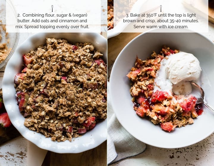 Step by step instructions for How to Make Strawberry Rhubarb Crisp.