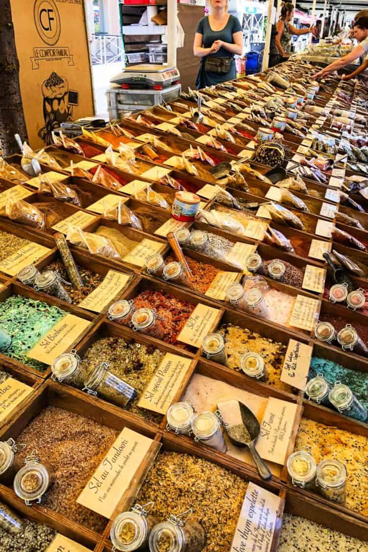 Spices at Marché aux Fleurs Cours Saleya, Nice, France.