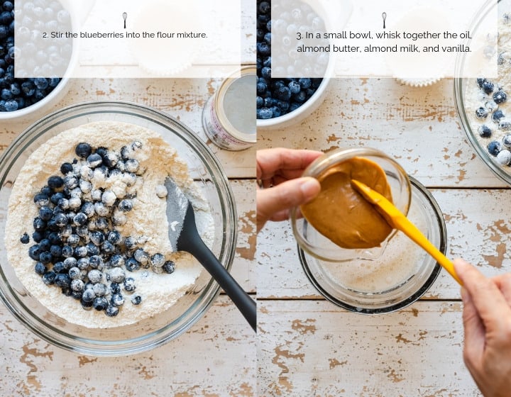Step by step instructions for How to Make Blueberry Almond Muffins.