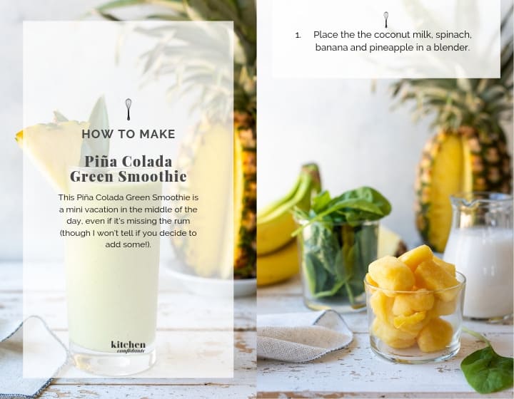 Step by step instructions - how to make Pina Colada Green Smoothie.