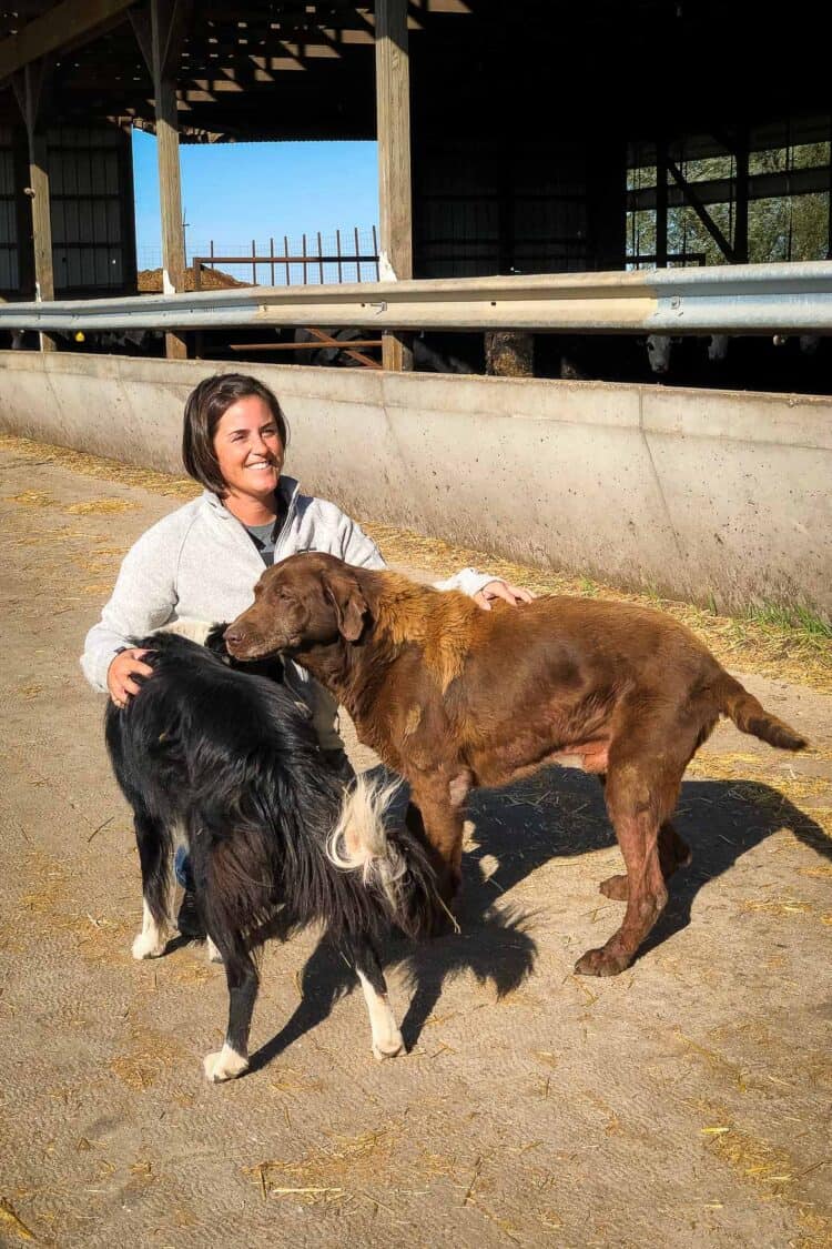 Kellie Blair and her dogs at Blair Farm, Iowa.