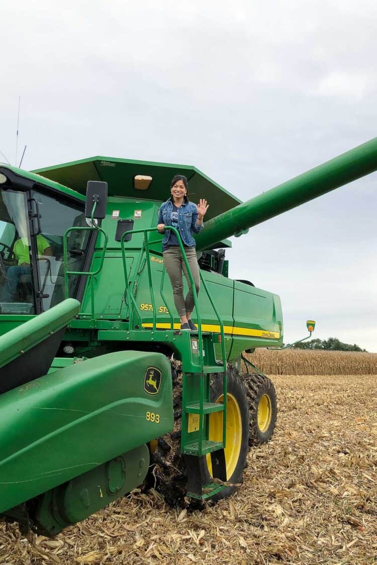 Riding a combine at Iowa Corn harvest.